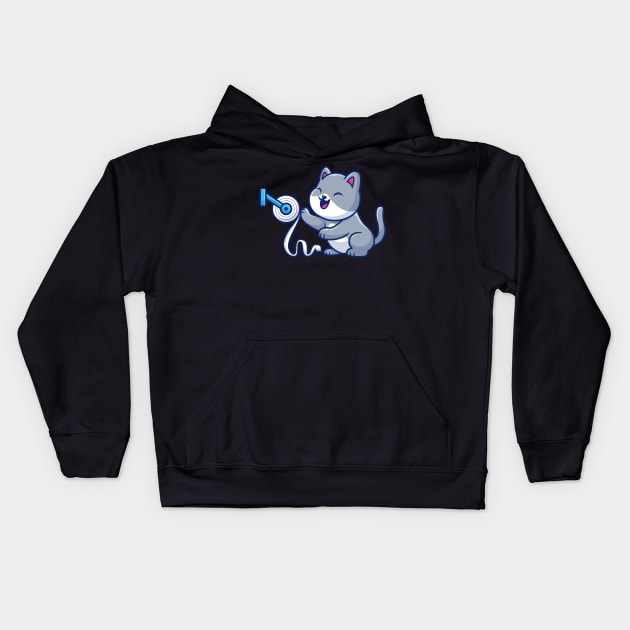 Cute cat with toilet tissue paper roll cartoon Kids Hoodie by Catalyst Labs
